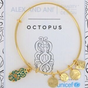 Alex and Ani Octopus UNICEF Bracelets Gold with Green Enamel 2 Bracelets